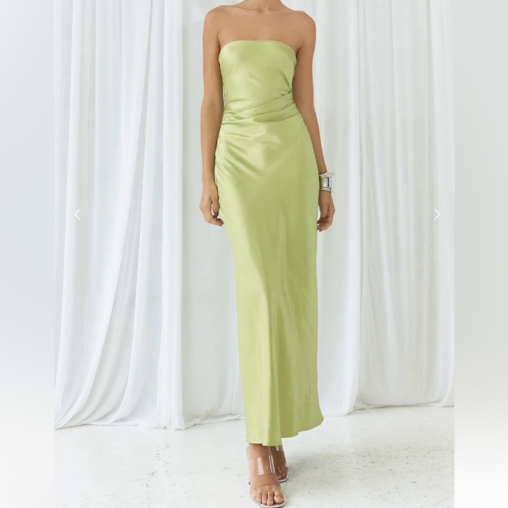 Strapless Light Green Satin Maxi Skirt